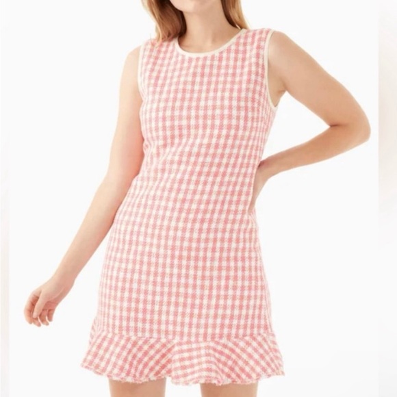 Kate Spade Pink and White Gingham Tweed Dress – Size 0, Like New - Picture 3 of 14